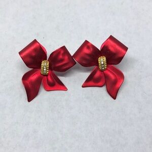 Vintage Tona red and gold statement bow earrings